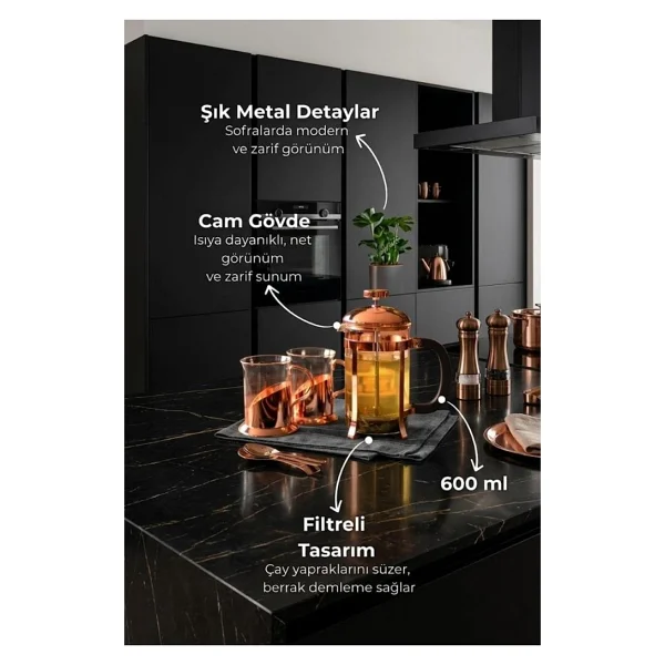 Taşev T0414 Holmes 600 Ml French Press Set - Görsel 3