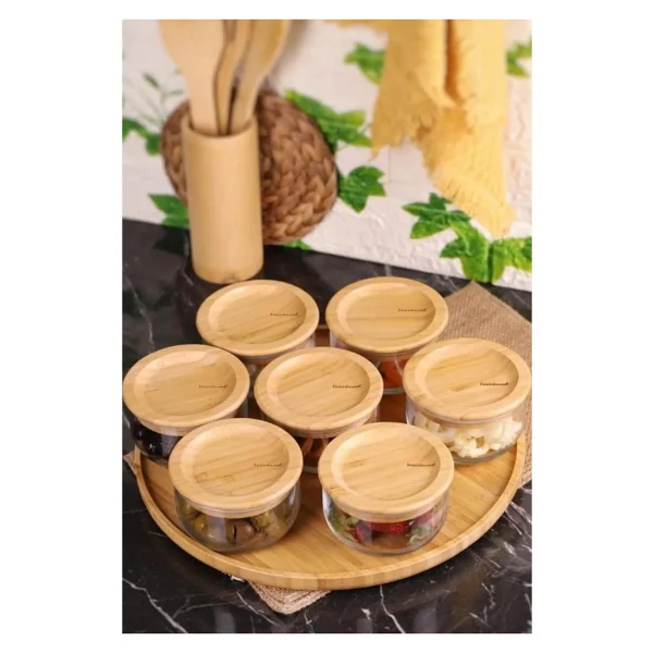 Bambum Duo 300 Ml 7'li Tepsili Bambu Kapaklı Cam Kahvaltılık - Görsel 2