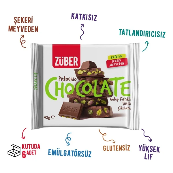Züber Antep Fıstıklı Sütlü Çikolata 42g X 6 Adet - Görsel 2