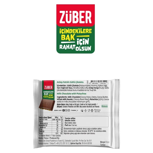 Züber Antep Fıstıklı Sütlü Çikolata 42g X 6 Adet - Görsel 5
