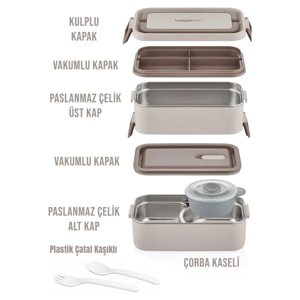 Vagonlife 2000 Ml 2 Kat Çelik Çorba Kaseli Bento Lunch Box - Görsel 2