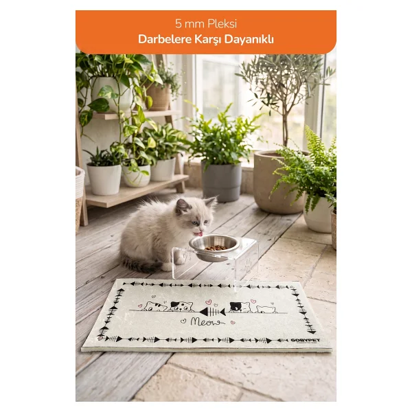 Gobypet Kedi Ve Köpek Dekoratif Tekli Seramik Pleksi Mama & Su Kabı Kedi Paspası - Görsel 4