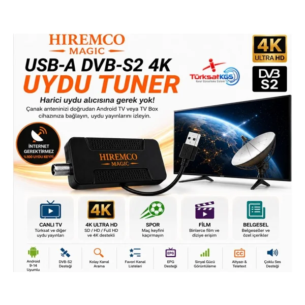 Hiremco Magic USB-A Dvb-S2 4K Uydu Tuner - Görsel 5