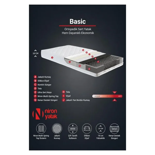 Luna Baza Başlık Yatak Takımı - 120x200 Cm Tek Kişilik Ortopedik Yatak Seti Sağlamlaştırılmış Baza - 120 X 200 Cm - Bej - Görsel 5