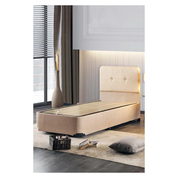 Luna Baza Başlık Yatak Seti - 90x190 Cm Tek Kişilik Ortopedik Set Sağlamlaştırılmış Sandıklı Baza - 90 X 190 Cm - Bej - Görsel 3