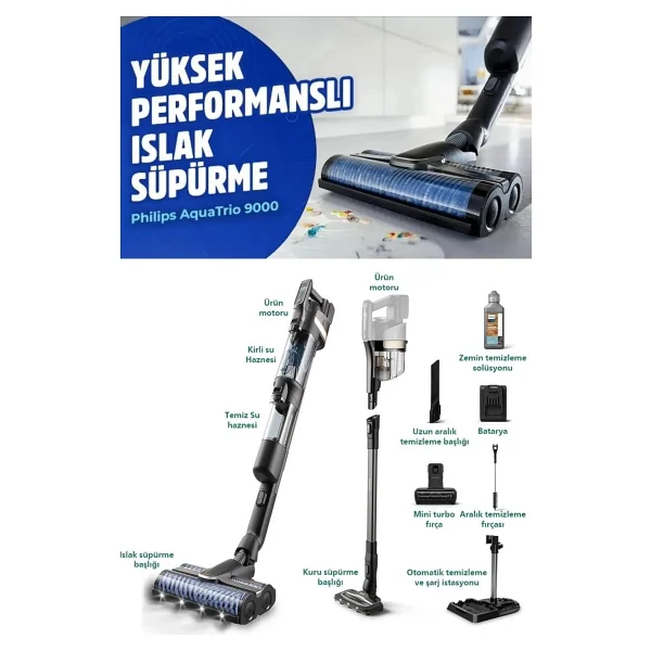 Philips Aqua Trio 9000 Serisi Xw9463/11 Islak Kuru Şarjlı Dikey Süpürge - Görsel 4