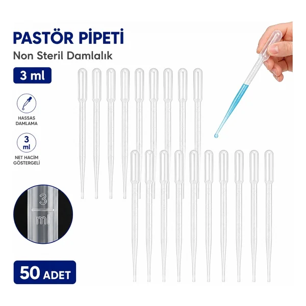 Labolist Pastör Pipeti Non Steril Damlalık 3 Ml Plastik 50 Adet - Görsel 3