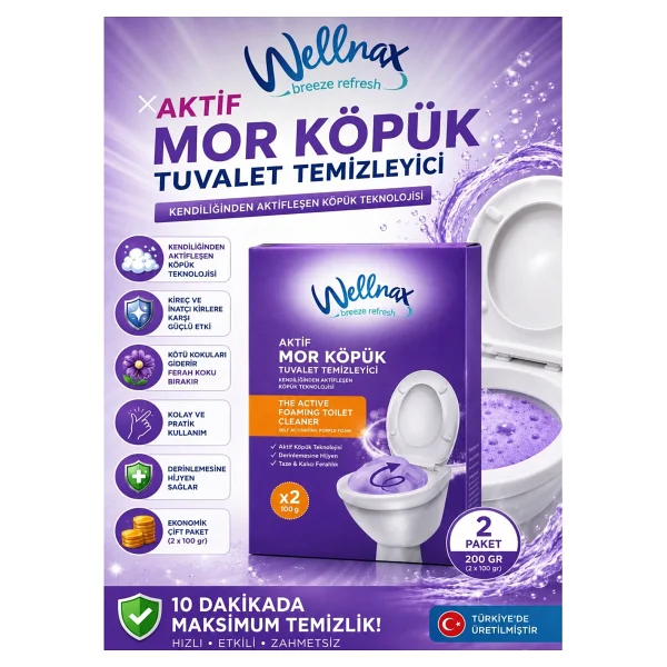 Wellnax Aktif Mor Köpük Tuvalet Klozet Temizleyici 2x100 Gr - Görsel 3
