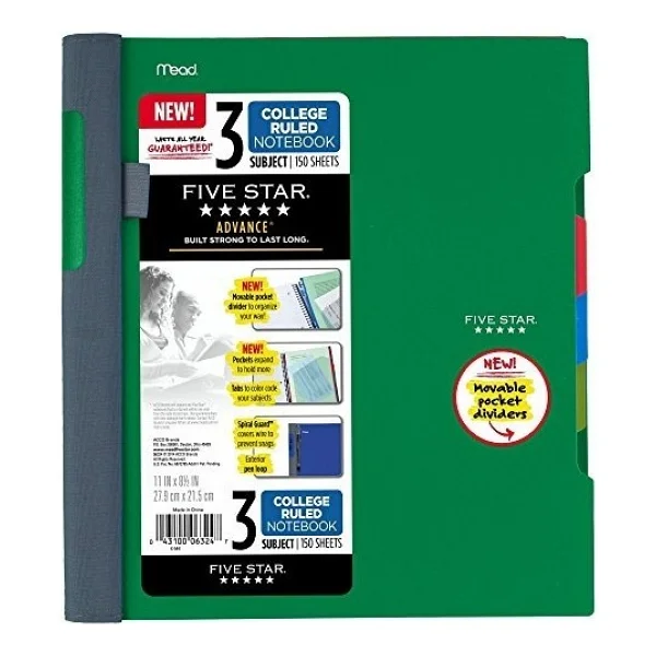 Five Star Advance spiral notebook, 3 Thema, College çizgili kağıt, 150 sayfa 1 Packung - Görsel 2