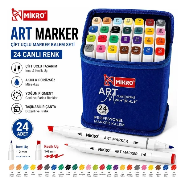 Mikro Art Marker Kalem Seti 24 Li Set - Görsel 2