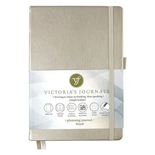 Victoria's Journals Venzi Sert Kapak Planlayıcı Defter 14x20 Cm 100 Gr. Krem 96 Yaprak Gümüş Çizgili - Görsel 2