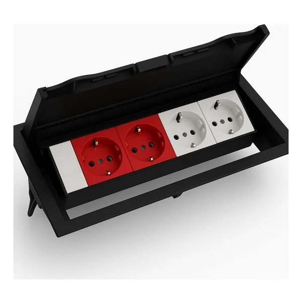 Masa Üstü Kapaklı Priz Kutusu - 2 Şebeke, 2 Ups, 1 Data Prizi Dahil - Abs Kırılmaz Siyah Plastik - Gömme Tip - 12,5x25,2 Cm Kesim - 14,2x27 Cm Dış Çap Ne-Ad - Görsel 4