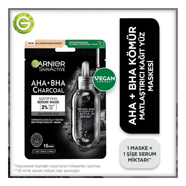 Garnier Saf Kömür Ve Siyah Yosunlu Gözenek Sıkılaştırma Kağıt Maske - Görsel 2