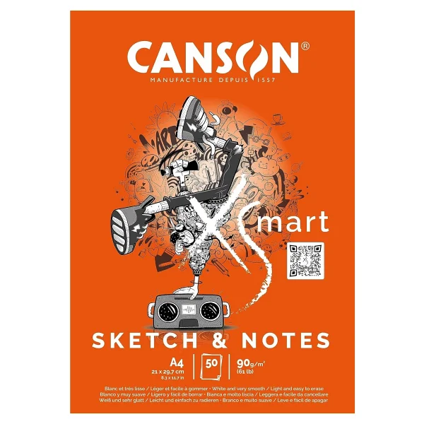 Canson Xsmart Çizim Kağıdı, Beyaz, İnce Taneli, 90 G/M2, Uzun Taraflı Yapışkan Blok, A4-21 X 29,7 Cm, Beyaz, 50 Yaprak - Görsel 2