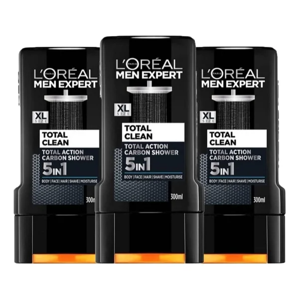 L'oreal Paris 3'lü Men Expert Total Clean 5'i 1 Arada Kömürlü Duş Jeli (3 X 300 Ml) - Görsel 2
