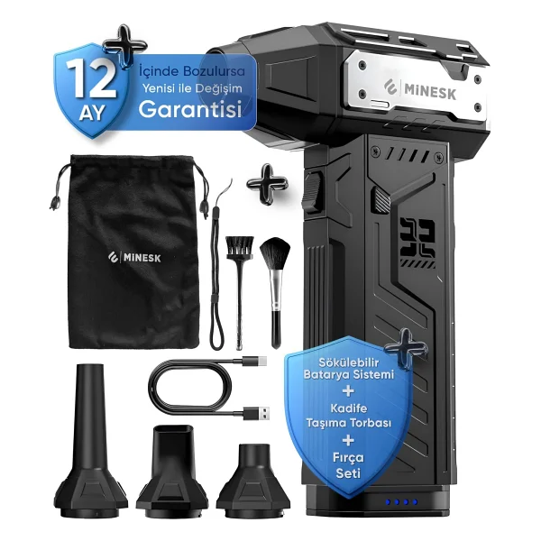 Minesk G320 Turbo Jet Fan Hava Üfleyici - Turbo Modda 320 Gram Hava Üfleme Gücü- Ultra Güçlü Hava Basıncı -Taşıma Torbalı Ve Ekstra Nozullu - Çıkarılabilir Batarya Sistemi - Görsel 2