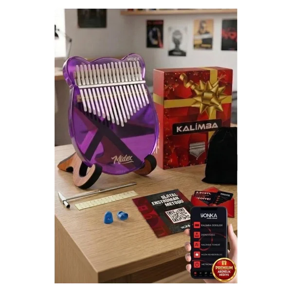 Midex Klx-660-Pak Mor Renk Cam Kalimba 17 Tuşlu Full Set - Görsel 3