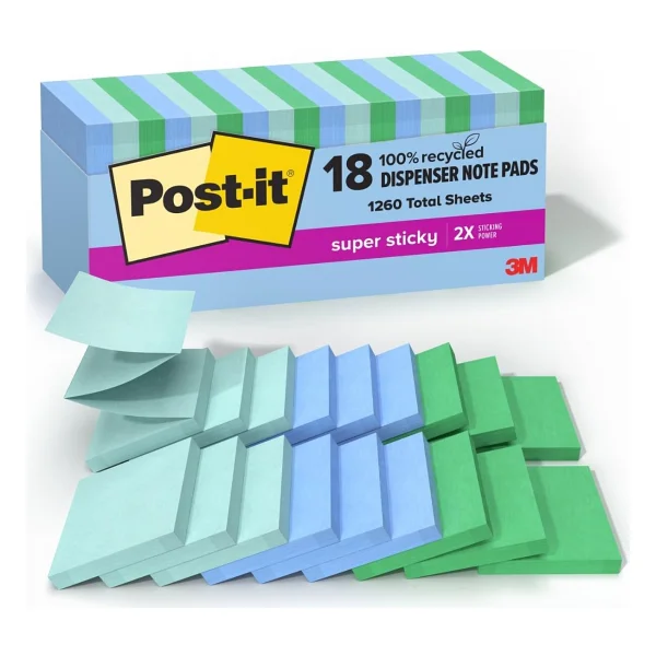 Post-İt Süper Yapışkan%100 Geri Dönüştürülmüş Açılır Notlar, Oasis Koleksiyonu, 3 İnç X 3 İnç, 70 Yaprak, 18 Ped, Okul Malzemeleri Ve Ofis Ürünleri - Görsel 2