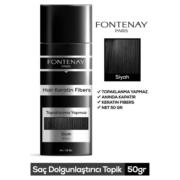 Fontenay Saç Dolgunlaştırıcı Keratin Fibers Siyah Topik Saç Tozu 50gr - Görsel 2