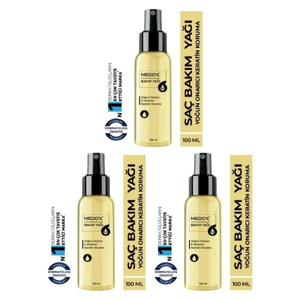Nedox 3 Adet Keratin Özlü Onarıcı E Vitaminli Saç Bakım Yağı 100 Ml - Görsel 2