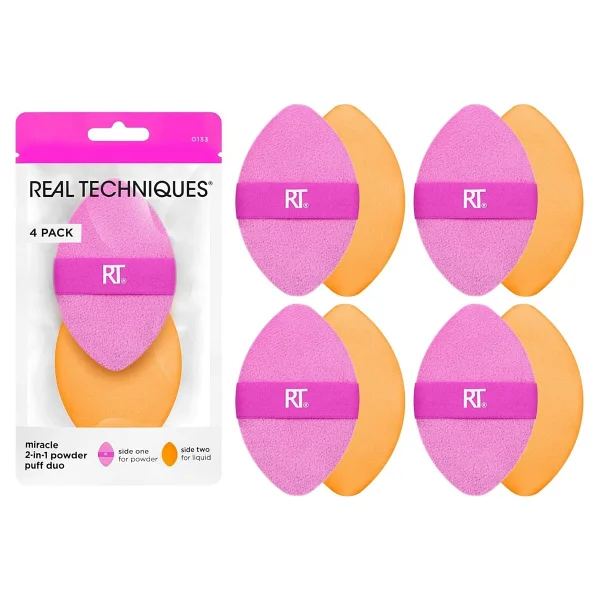 Real Techniques 4 Paket Mucize 2'si 1 Arada Puflar, Çift Taraflı Makyaj Karıştırma Pufu, Tersinir Elastik Bant, Hassas Makyaj Süngeri Ve Pudra Pufu, Sıvı, Krem Ve Toz Ürünleri İçin - Görsel 2