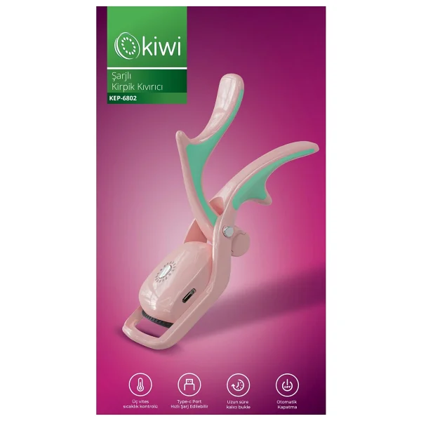 Kıwı Kep-6802 3 Isıtma Kademeli Şarjlı Kirpik Kıvırıcı Pembe - Görsel 2