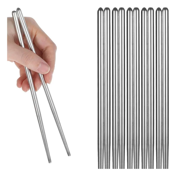Orret Home 5 Çift Paslanmaz Çelik Chopsticks - Metal Çin Yeme Çubuğu Seti, Kaymaz Sushi Ve Noodle Çubuğu, Yeniden Kullanılabilir Makarna Ve Yemek Çubuğu Takımı - Görsel 2