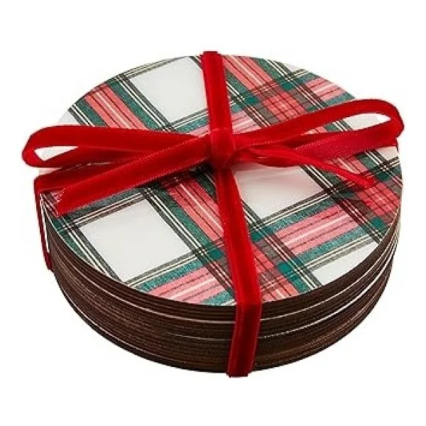 Mud Pie Tartan Lake Bardak Altlığı, Beyaz, 4 Çap - Görsel 2