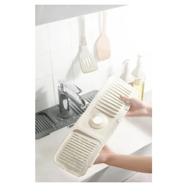 Krem Elastik Musluk Matı Su Tutucu Düzenleyici Kaydırmaz Taban Organizer Mutfak Banyo Lavabo - Görsel 2