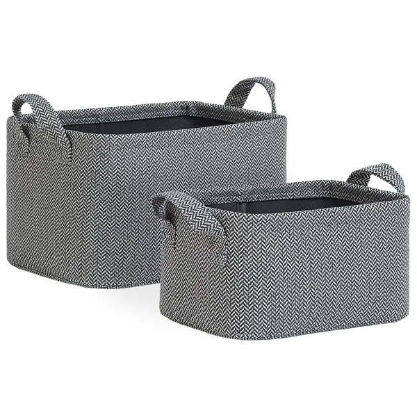 Ocean Home Textile 2'li Antrasit Renk Dokulu Kumaş Sepet Set 24 X 17 X 12/30 X 21 X 18 Cm - Görsel 2