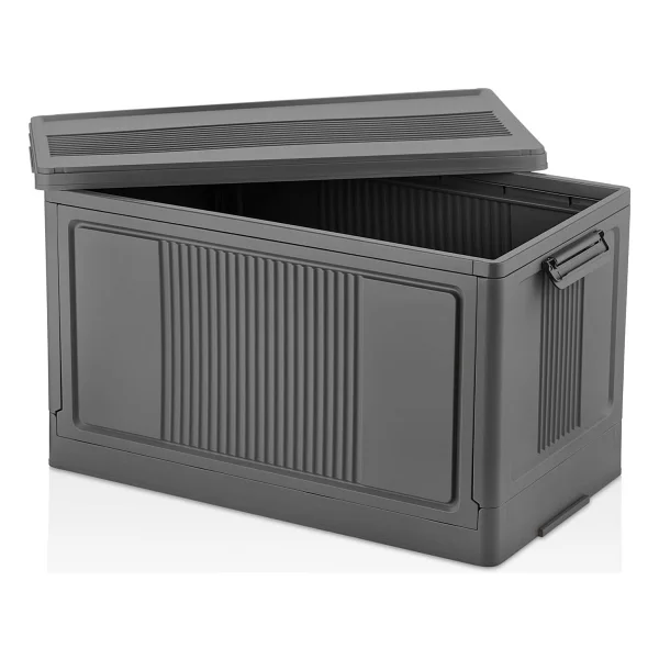 Deconox Dev Boy Katlanır Kilit Kapaklı Kasa 55 Litre Hacimli, Yer Kaplamayan Portatif Saklama Kutusu Ardiye, Balkon, Mutfak, Kiler, Bahçe Ve Araç Bagajı İçin Güvenli Organizer (Antrasit) - Görsel 2