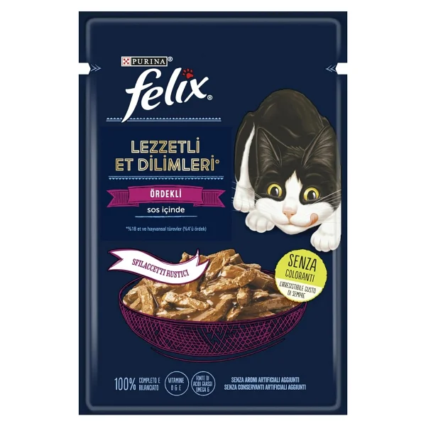 Felix Felix Lezzetli Et Dilimleri Ordekli Kedi Yas Mamasi 80 Gr X 26 Li - Görsel 7