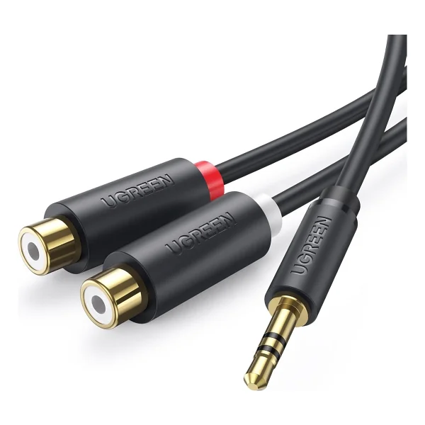 Ugreen 3.5mm Erkek - 2 Rca Dişi Jaklı Stereo Ses Kablosu Y Adaptörü Altın Kaplama Kulaklık Kablosu, 25cm, 10547 - Görsel 2