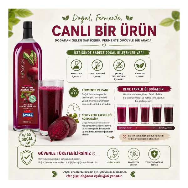 Hanzade Bitkisel Kvass Fermente Kırmızı Pancar 1 Lt - Görsel 2