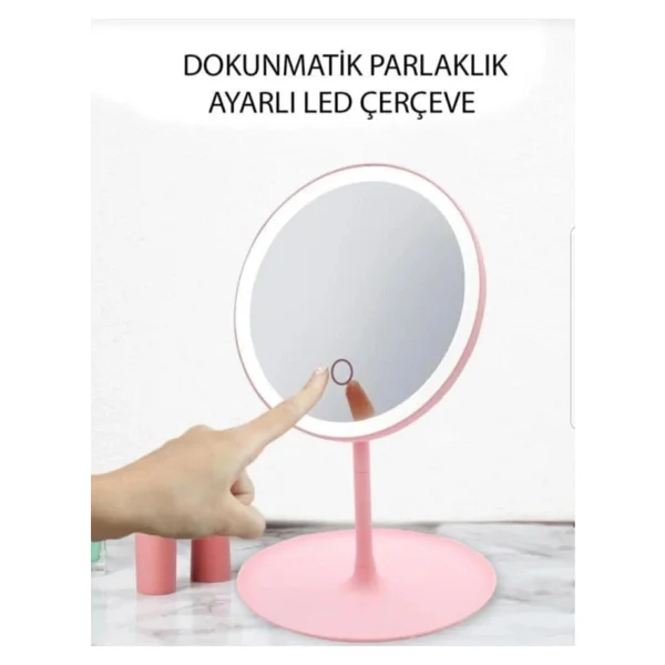 Dokunmatik LED Işıklı USB Li Yuvarlak Masa Üstü Makyaj Aynası Makyaj Aynası Ledli Beyaz - Görsel 5