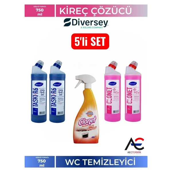 Diversey Clonet 5'li Set Temizlik Paketi 1 Mutfak Yağ Çözücü + 2 Banyo + 2 Tuvalet Temizleyici - 750 Ml - Görsel 10