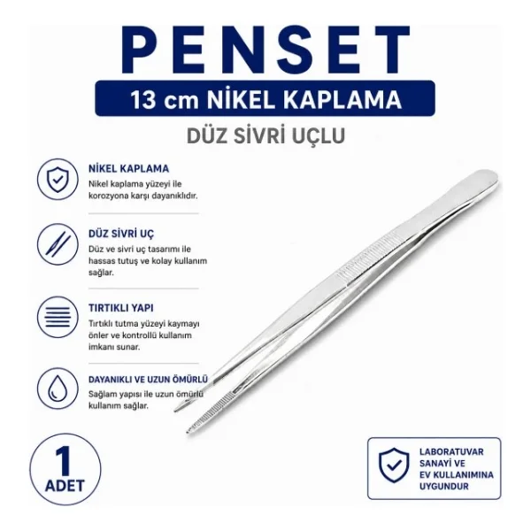 Labolist Penset Düz Sivri Uçlu 13 Cm Nikel Kaplama - Görsel 7