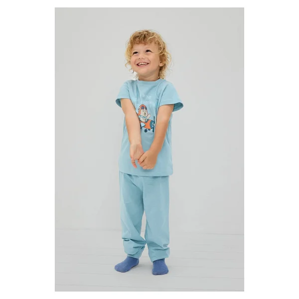 Defacto 2li Mavi Baskılı Kısa Kollu Pijama Takımı Erkek Bebek H5629a526au - Görsel 2