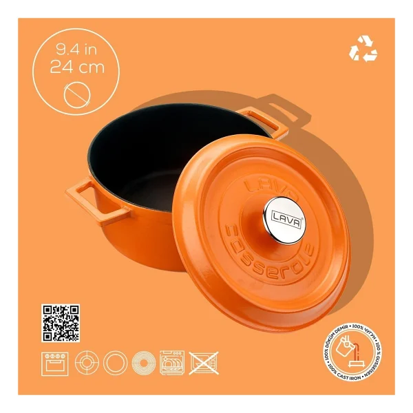 Lava Spring Turuncu Yuvarlak 24 Cm Döküm Tencere - Görsel 4