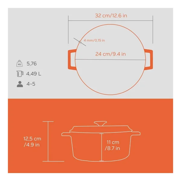 Lava Spring Turuncu Yuvarlak 24 Cm Döküm Tencere - Görsel 5