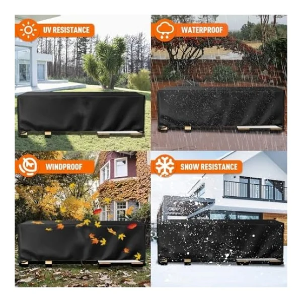 Bahçe Mobilyası Örtüsü, Bahçe Mobilyası Brandası, Su Geçirmez, Rüzgar Geçirmez, Uv Dayanıklı, Bahçe Mobilyası Örtüsü, Bahçe Mobilya Brandası Masa Sandalye Koruma Örtüsü (Sıyah, (200x160x80)) - Görsel 3