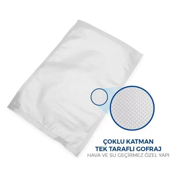 18x23 Tırtıklı 1 Kg Gofrajlı 90 Mikron Ev Tipi Gıda Vakum Poşeti Torbası Bpa İçermez - Görsel 3