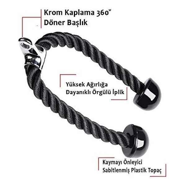 Xtreme Fitness Triceps Halatı Siyah - Görsel 3