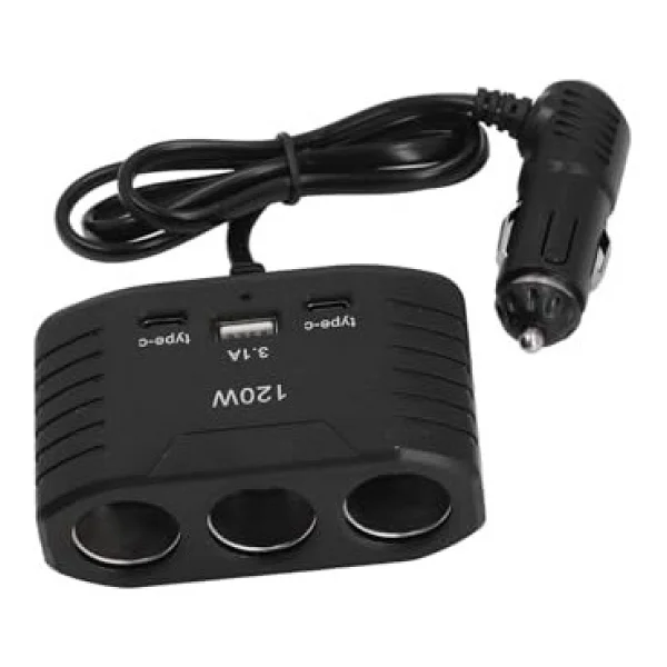 3 Lü Çakmak Soketi 120w Çakmaklık Çoğaltıcı 2 USB 1 Type-C Araç Şarj Cihazı Çakmak Çoklayıcı - Görsel 2
