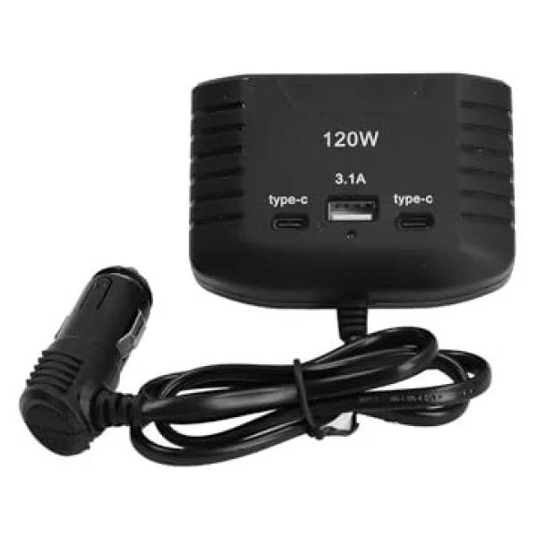 3 Lü Çakmak Soketi 120w Çakmaklık Çoğaltıcı 2 USB 1 Type-C Araç Şarj Cihazı Çakmak Çoklayıcı - Görsel 3
