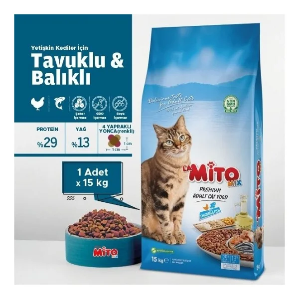 Mito Mix 15 Kg Tavuklu Balıklı Yetişkin Kedi Maması Ekonomik Mama Segmenti Premium Kalite - Görsel 7