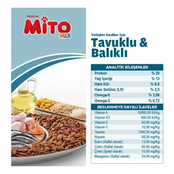 Mito Mix 15 Kg Tavuklu Balıklı Yetişkin Kedi Maması Ekonomik Mama Segmenti Premium Kalite - Görsel 2