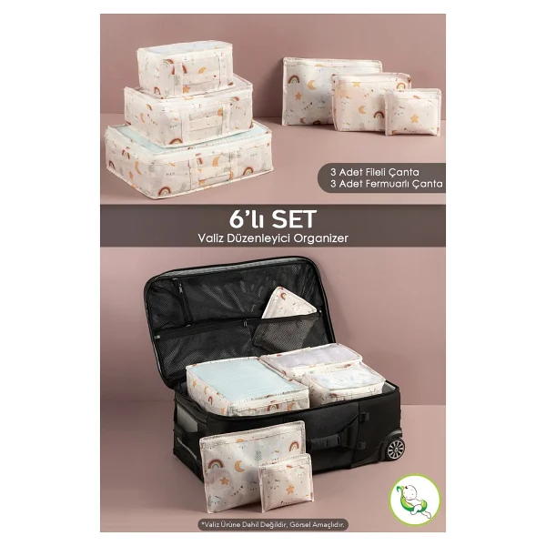 Meleni Baby 6'lı Bavul Valiz İçi Organizer Set - Anne Bebek Hastane Çıkış Çantası Düzenleyici - Seyahat Çantası - Görsel 8