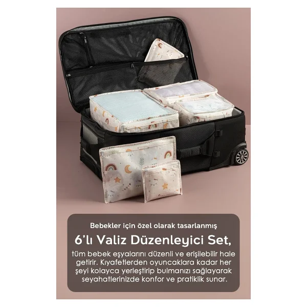 Meleni Baby 6'lı Bavul Valiz İçi Organizer Set - Anne Bebek Hastane Çıkış Çantası Düzenleyici - Seyahat Çantası - Görsel 2