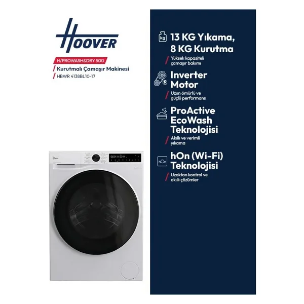 Hoover Hbwr 4138bl10-17 1400 Devir 13 / 8 Kg Kurutmalı Çamaşır Makinesi - Görsel 4